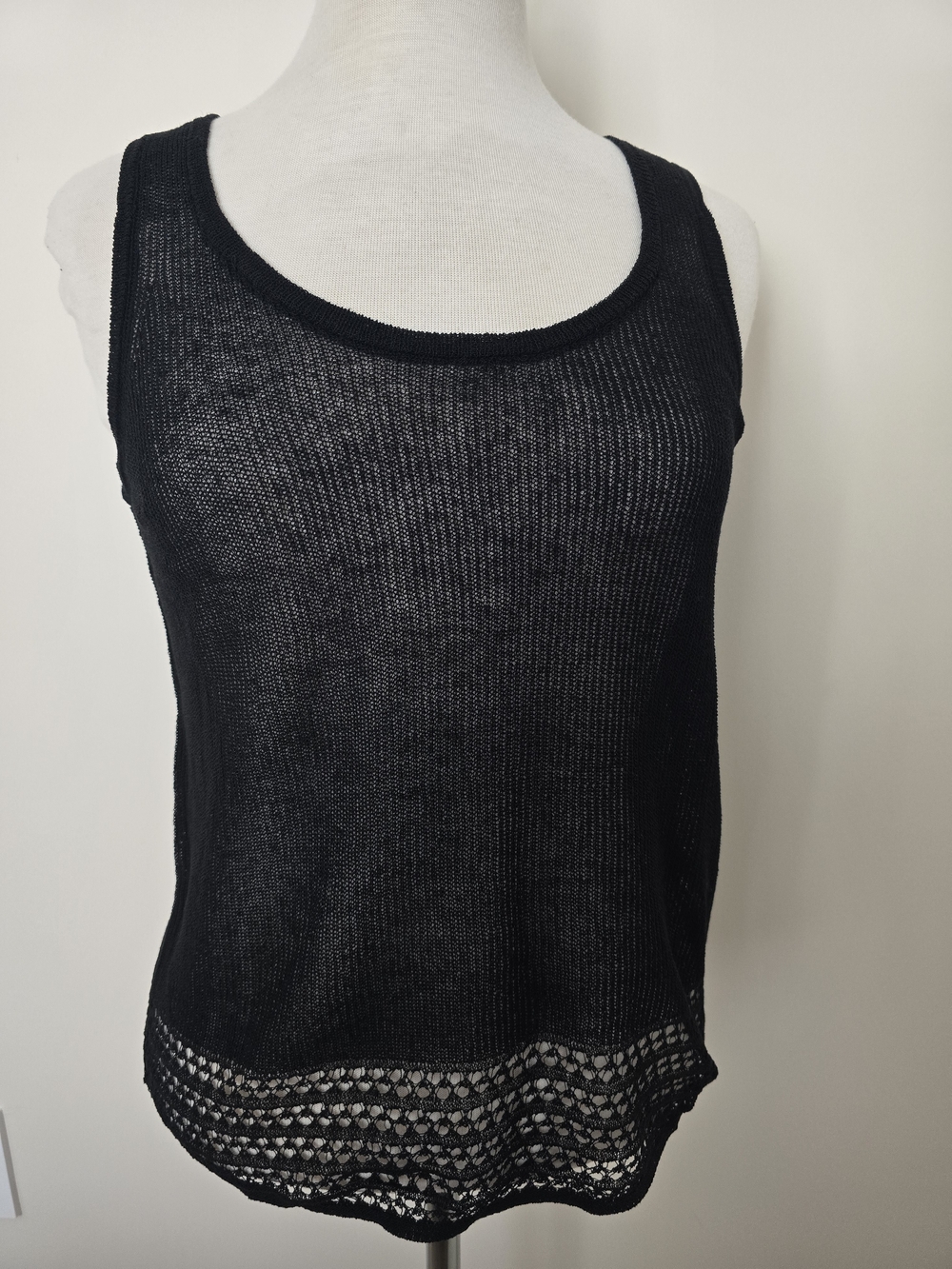 Zara New Black Sleeveless Crochet-Hem Tank Size M
